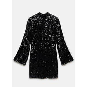 Mint Velvet Black Split Sleeve Sequin Mini Dress